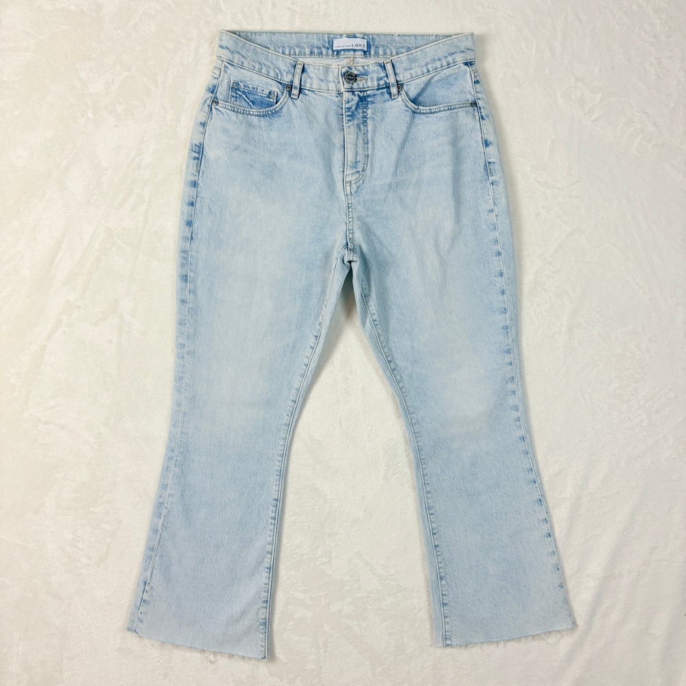 LOFT Jeans Women Sz 27 4‎ High Waist Kick Crop Light Blue Wash Raw Hem